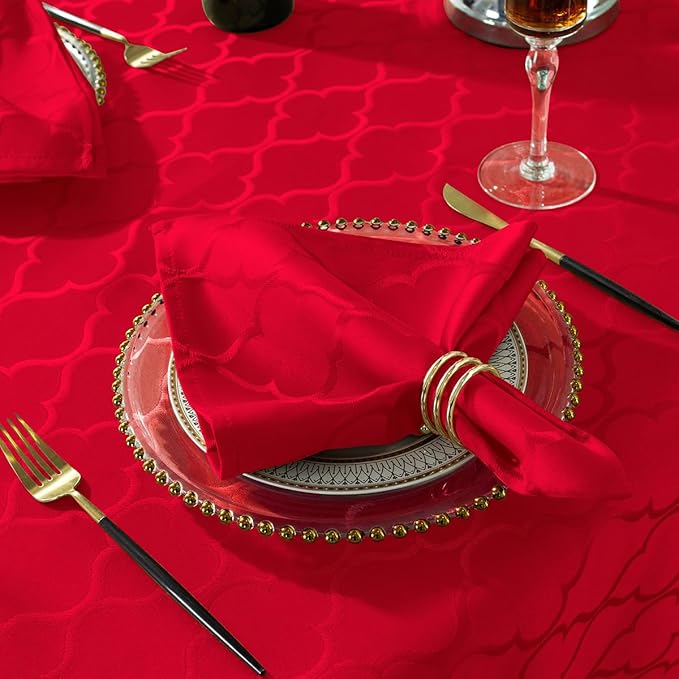 SASTYBALE Rectangular Jacquard Cloth Napkins Square 20 x 20 Inch Set of 4, Flower Pattern Polyester Napkin Spill Proof Wrinkle Resistant Dust-Proof Napkin for Kitchen Dining Tabletop (Red)