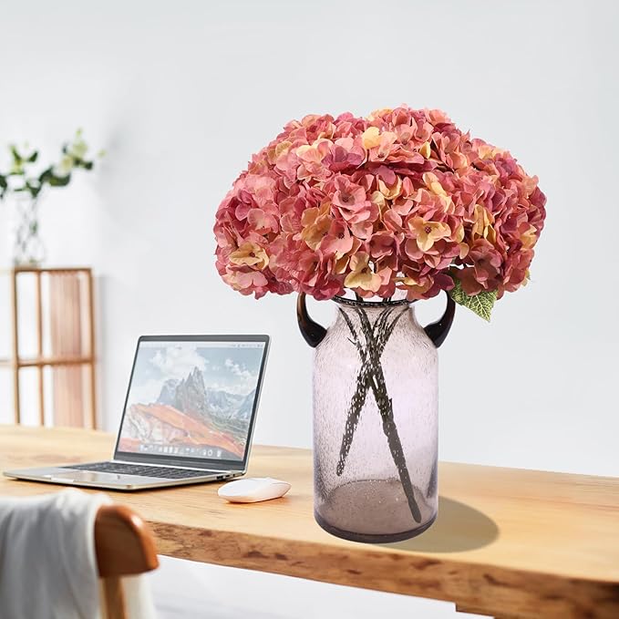 Kimura's Cabin 2Bouquets Fake Hydrangeas Flowers Vintage Artificial Silk Hydrangea Bouquets 10Heads for Home Table Centerpieces Wedding Party Autumn Garden Decoration (Autumn Pink 1 Pack of 2)