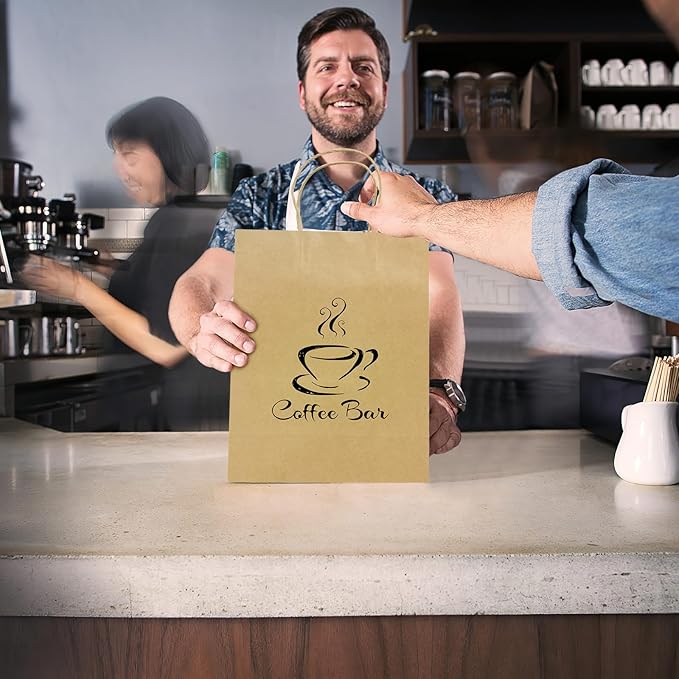 REMTAP Gift Paper Bags 5.9×3.2×8.2 100pcs Kraft Bags with Handles Bulk Gift Bag for Wedding Party Craft Retail Packaging, Shopping, Party Favor, Retail Bag (Brown-S-100pcs, 5.9×3.2×8.2)