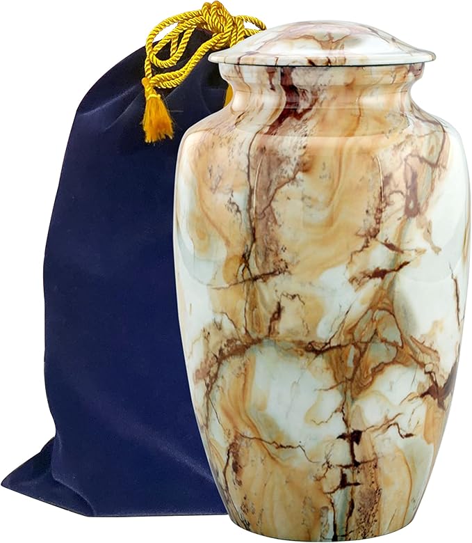 Large Cremation Urn | Handcrafted Marble Finish Adult Cremation Urn | Funeral and Memorial Cremation Urns for Human Ashes up to 200 lbs with Velvet Bag (Monalisa)