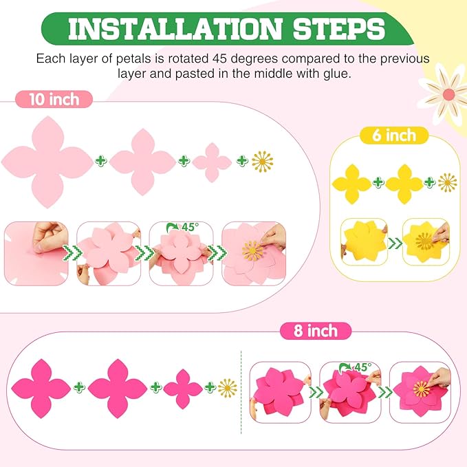 18 Pcs Mexican Paper Flowers Decor for Wall DIY Paper Fiesta Bulletin Board 3D Colorful Mexican Backdrop Decoration for Classroom Back to School Carnival and Holiday Party(Pointed-leaf Clover,Rainbow)