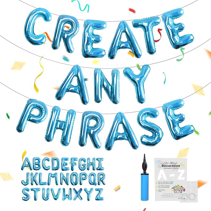 53pcs Medium Blue Letter Balloons, Custom A-Z Set for Personalizing Names & Phrases on Party Decoration Banners - Inflate with Balloon Pump, for Men Boy Birthdays/Anniversary/Graduation
