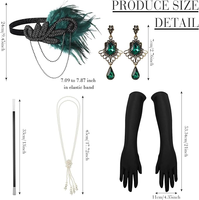 Zhanmai 6 Pcs Flapper Dress Flapper Costumes for Women 1920s Accessories Set Headband Pearl Necklace Earrings Gloves Stick