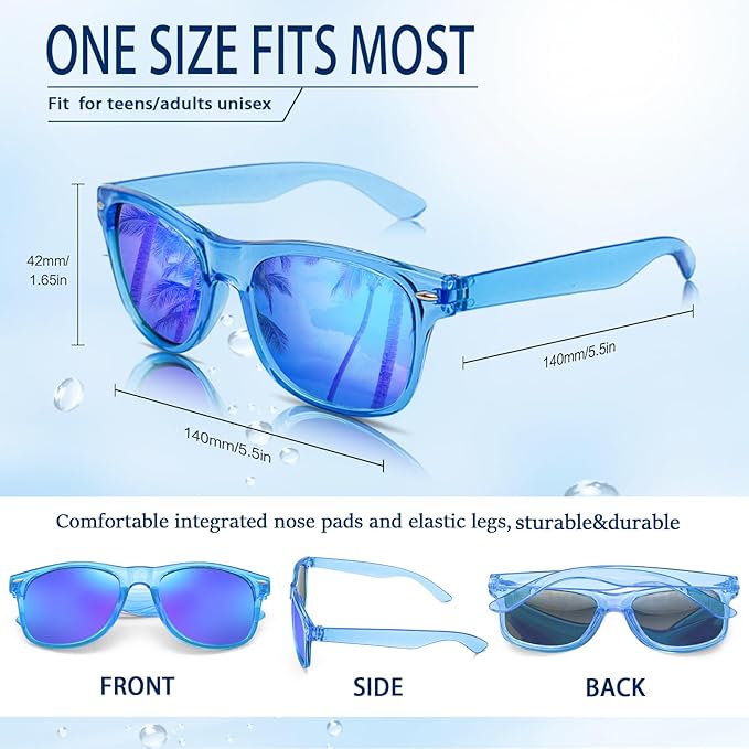 Pibupibu 10/20 Pack Neon Party Sunglasses Bulk,Wholesale Retro 80s Colorful Mirrrored Lens Sunglasses Party Favors