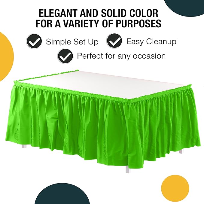 Exquisite Ruffle Table Skirt Lime Green 6 Pack 14 Ft Long Table Skirts for Rectangle Tables 6ft Plus or Round Tables Skirts with Adhesive Strip for Gender Reveal Decor & Happy Birthday Parties