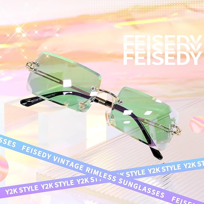 FEISEDY Vintage Rimless Sunglasses Rectangle Frameless Candy Color Glasses Women Men B2642