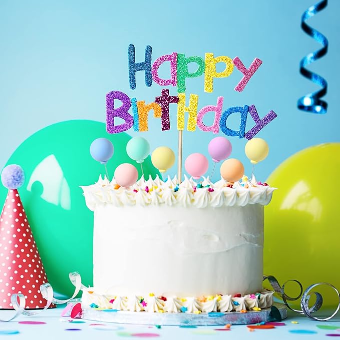 Sieral 40 Pcs Mini Balloon Cake Toppers Colorful Rainbow Cake Topper Round Clay Balls Cupcake Toppers for Birthday Baby Shower Wedding Party Decorations(Pastel Color)
