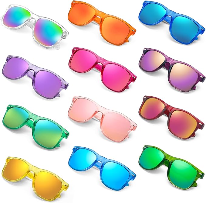 12/24 Pack Wholesale Retro Neon Colors Party Favor Supplies Unisex Sunglasses Bulk for Adults Teens, UV400 Protection
