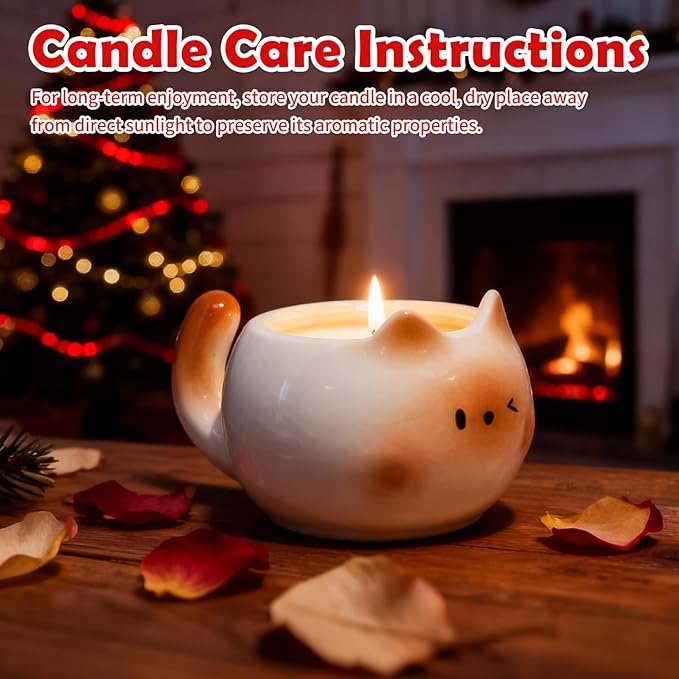 Scented Candle, 17oz Rose Scented Jar Candle, Cat Shaped Aromatherapy Candle for Home Decor, Room Freshener, Home Fragrance, Holiday Gifts for Women, Friends, Christmas