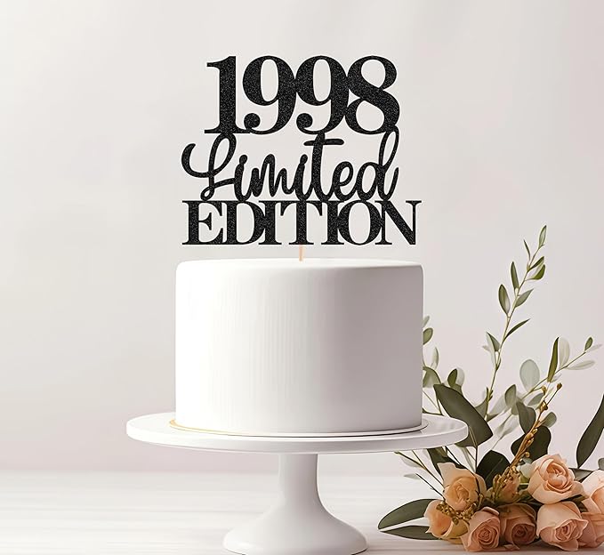 Limited EDITION 1998 Cake Topper - Black Glitter Happy 27th Birthday Party Cake Decoration Supplies, Cheer to 27 Years Cake Bunting Decor for 27th Birthday Party Photo Booth Props