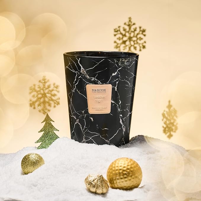 M&SENSE Extra Large Candle 35oz 150H LeatherNight Scented, 3 Wick Highly Scented Jar Candles, XL Large Christmas Gift Candle for Women, Long Lasting Burning for Holiday, Thanksgiving, Christmas