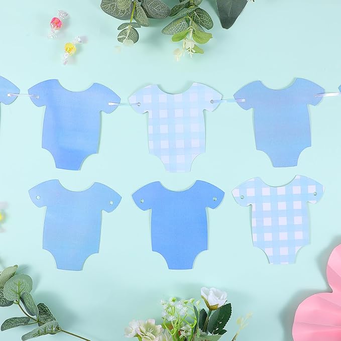 Blue Bodysuit Banner, Blue Plaid Onesie Baby Shower Garland Banner, Girl Boy Shower Decor, Baby Showers Bunting Gender Reveal Decorations