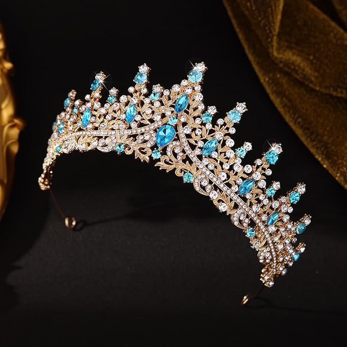 Blue Tiara for Women Crystal Queen Crowns Rhinestone Princess Tiaras for Girl Wedding Headband for Bride Hair Accessories for Halloween Costume Birthday Party Prom Mother's Gifts
