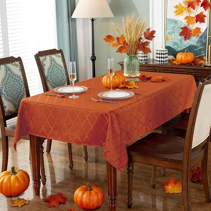Jacquard Thanksgiving Tablecloth Flower Pattern Polyester Table Cloth Spill Proof Dust-Proof Wrinkle Resistant Table Cover for Fall, Autumn, Harvest Decoration (Square, 52" x 52" (4-6 Seats),Rust)