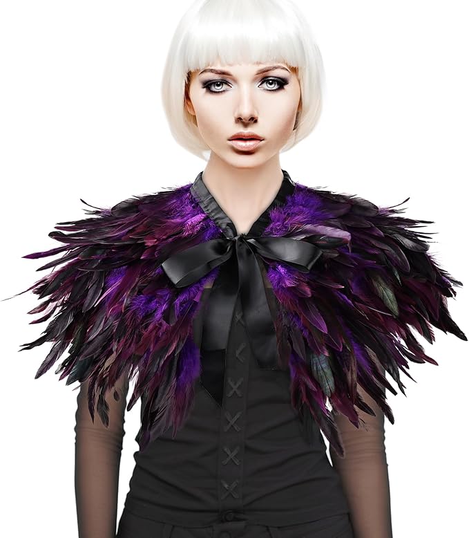 Gothic Natural Feather Shrug Feather Shawl Wrap Cape Victorian Collar for Halloween Cosplay Party Costume Accessories