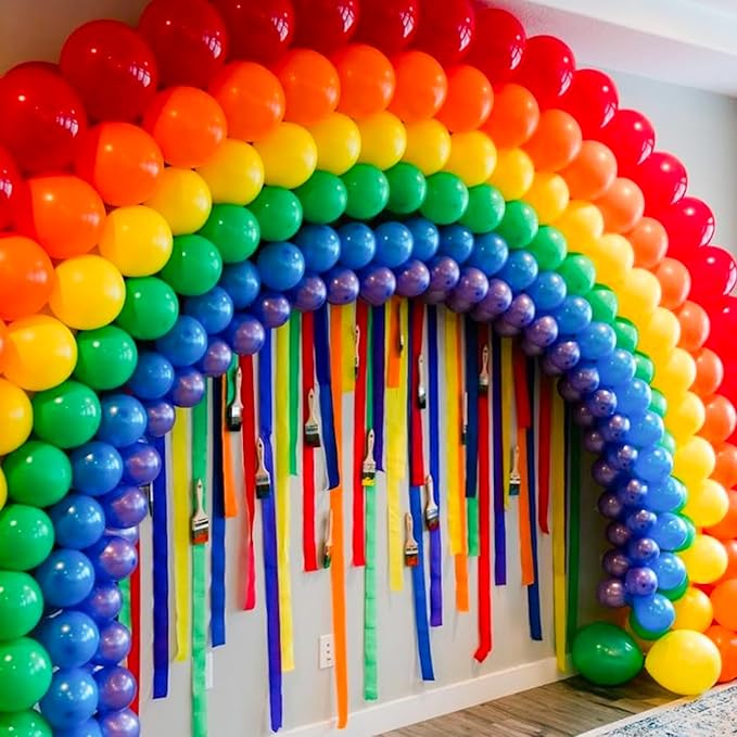 PartyWoo Assorted Colors Rainbow Balloons 100 pcs 12 Inch Multicolor Colorful Latex Helium Primary Color Balloon for Graduation Baby Shower Gender Reveal Rainbow Theme Birthday Party Decorations