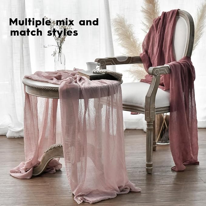 Artoid Mode Boho Cheesecloth Gauze Rouge Wedding Table Runner, 120 Inch Seasonal Fabric Kitchen Dining Holiday Table Decor for Home Party Indoor