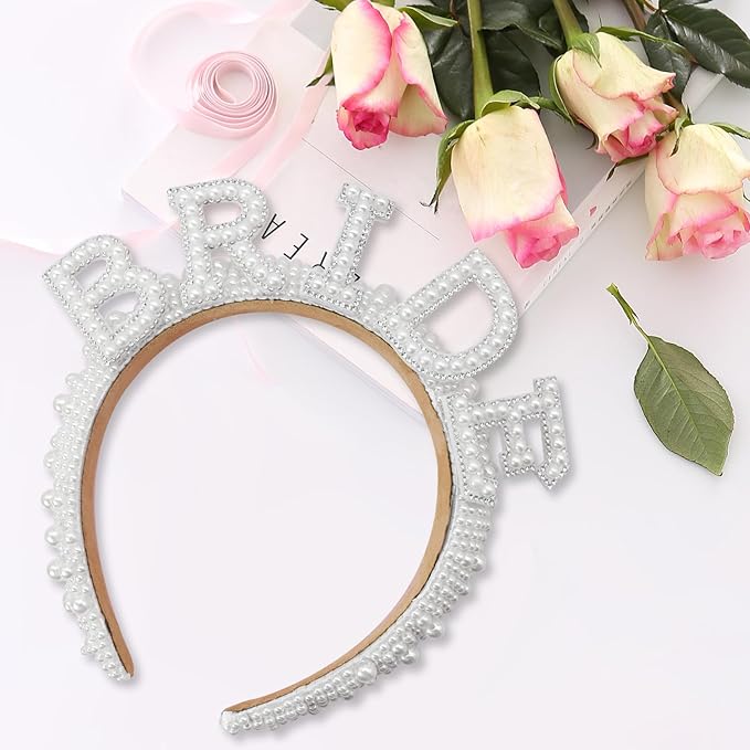 Bride Headband, Pearl Headband, Bridal Headbands Bachelorette Party Favors for Women's Hairband, Bridal Shower, Wedding, Engagement Parties Gift