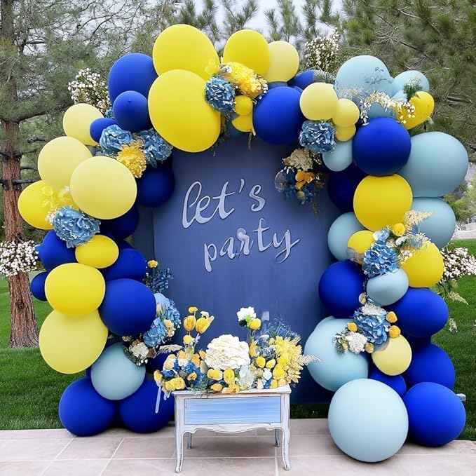 Royal Blue Yellow Balloon Arch Kit Double Stuffed Navy Dark Blue Pastel Yellow Balloon Garland for Bridal Wedding Baby Shower Birthday Main Squeeze Lemon Pooh Summer Graduation Banana Party Decor