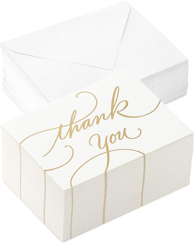 Hallmark Thank You Cards, Gold Foil Script (100 Thank You Notes with Envelopes) for Wedding, Baby Shower, Bridal Shower, Graduation