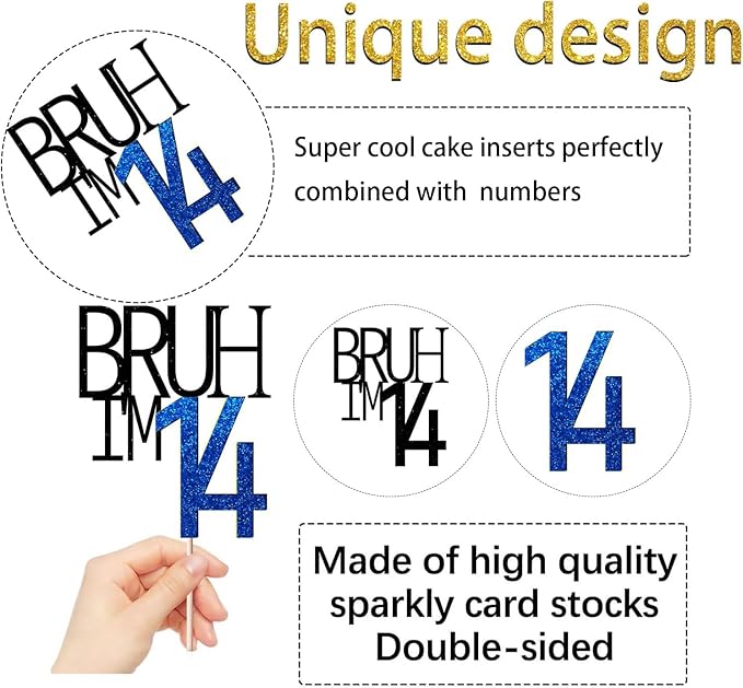 Bruh I'm 13 Cake Topper - Bro I'm 13, Happy Sweet 13 Ornament for Boys' 13th Birthday Party Supplies (blue 13)