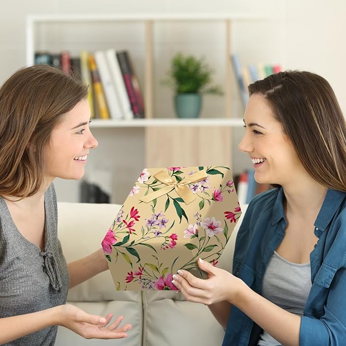 ZINTBIAL Kraft Floral Wrapping Paper Roll - Pink and Purple Floral Design, 17 Inches x 16.5 Feet, Gift Wrap for Wedding, Bridal Shower, Birthday, Mother's Day, Cut Lines on Back