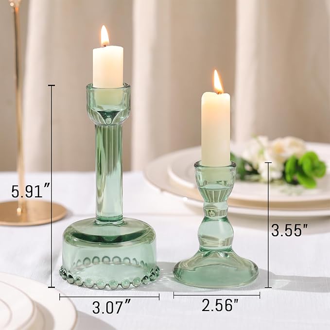 Circle Candlestick Holders Bulk, 6 Pcs Green Combination Candle Holders Set, Crystal Candle Holders for Wedding, Table Centerpiece, Home Decoration