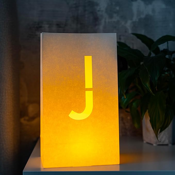 Light Up Letter J - Luminary Bags Perfect for Personalized Happy Birthday Banner, Proposal Decorations, Engagement Party Decorations and Congratulations Banner for Your Loved One