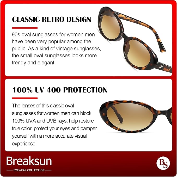 Retro Oval Sunglasses for Women Men Fashion Small Oval Sunglasses 90s Vintage Shades