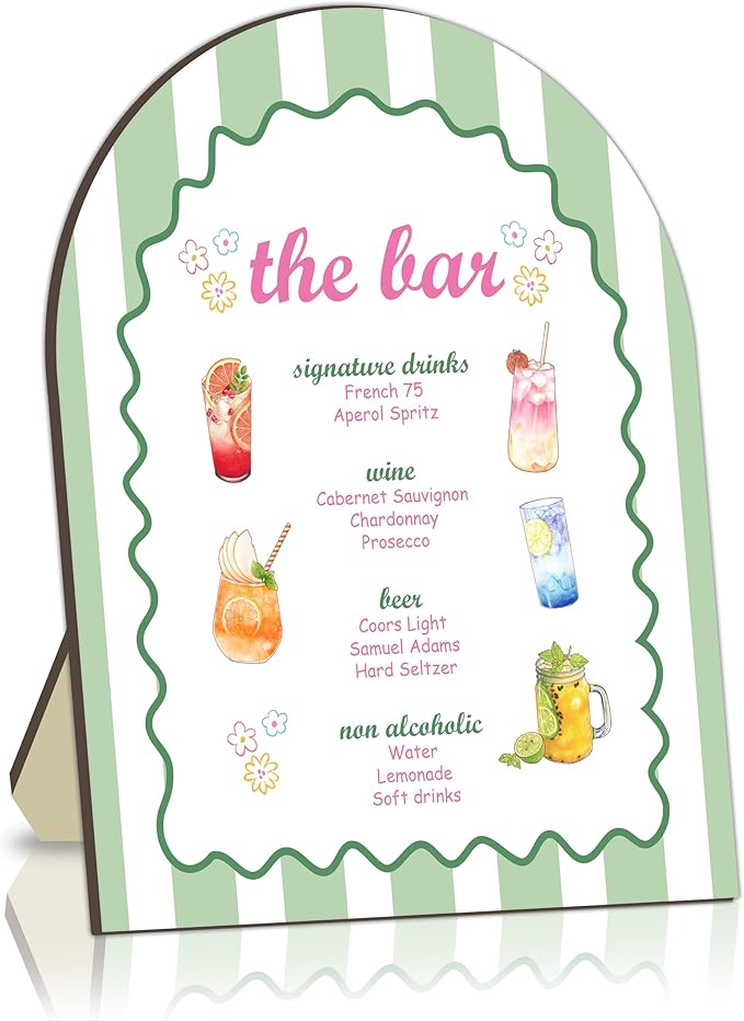 Spritz Bar Sign Sign, Wavy Green Stripes Spritz Bar Sign for Wedding Party, Wavy Green Stripes Cocktail Signs for Wedding, Cocktail Recipe Card Signs, Cocktails Drink for Baby Shower Bride Parties