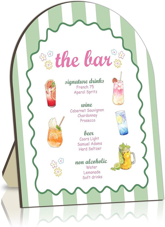 Spritz Bar Sign Sign, Wavy Green Stripes Spritz Bar Sign for Wedding Party, Wavy Green Stripes Cocktail Signs for Wedding, Cocktail Recipe Card Signs, Cocktails Drink for Baby Shower Bride Parties