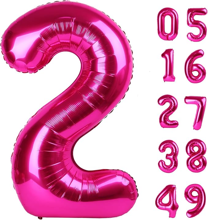 Hot Pink 40 Inch Big Number Balloon Birthday Decoration, Number 2 Helium Balloon 12 20 22 23 24 26 2025 New Years Celebration, Boy Girl Baby Anniversary Party Graduations Supplies Decorations
