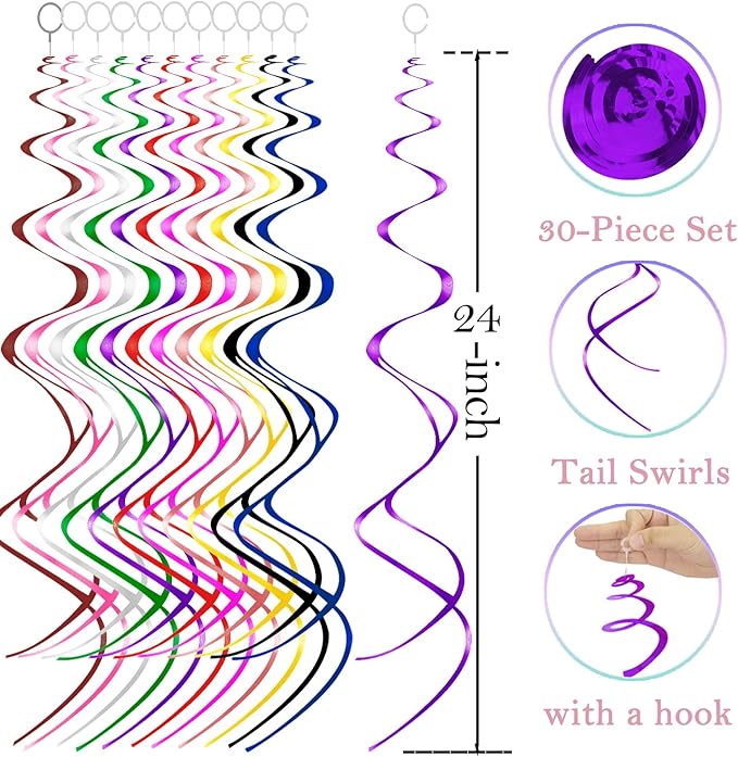 30 pcs Purple Hanging Swirls Party Decorations Party Streamers for Ceiling Party Decorations
