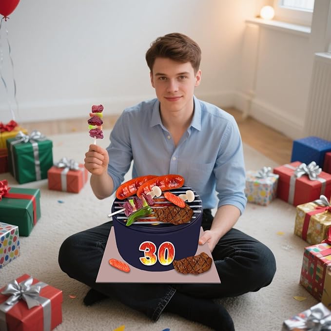 9 PCS BBQ Cake Topper Happy 30 Birthday Barbecue Decorations with Artificial Kebab and Hot Dog for Boys Girls Birthday Party Picnic Camping BBQ Theme Party Supplies