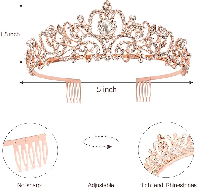 Velscrun Birthday Queen Tiaras Crown for Women, Girls Princess Crowns for Women, Queen Tiara for Mom, Rose Gold Birth Crown Headband Birth Sash, 30th 40th 50th Birthday Prom Party Decorations for Mom