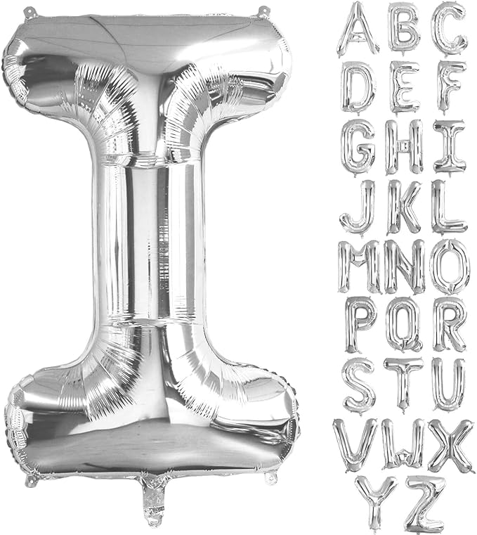 Lovoir 40 Inch Large Silver Letter I Balloons Big Size Jumbo Mylar Foil Helium Balloon for Birthday Party Celebration Decorations Alphabet Silver I