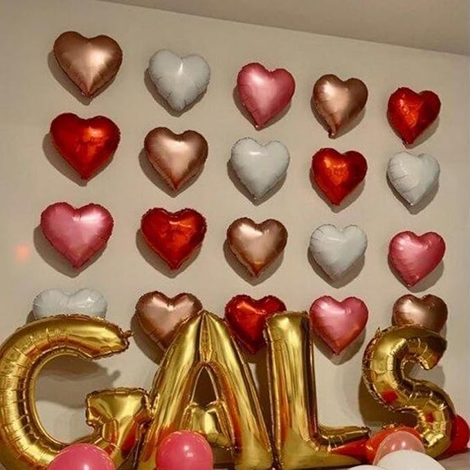 Rose Gold and Pink Heart Balloons, 18 Inch Red Pink Heart Shape Balloon, 12PCS Red Rose Gold Helium Foil Love Heart Balloon for Girls Birthday Engagement Wedding Valentine Party Decorations