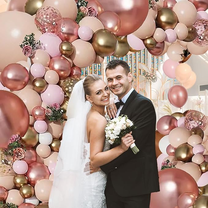 Rose Gold Pink Balloon Garland Kit, Pastel Pink Gold Metallic Nude White Balloons Rose Gold Confetti Balloons for Bridal Shower Wedding Birthday Princess Party Decorations