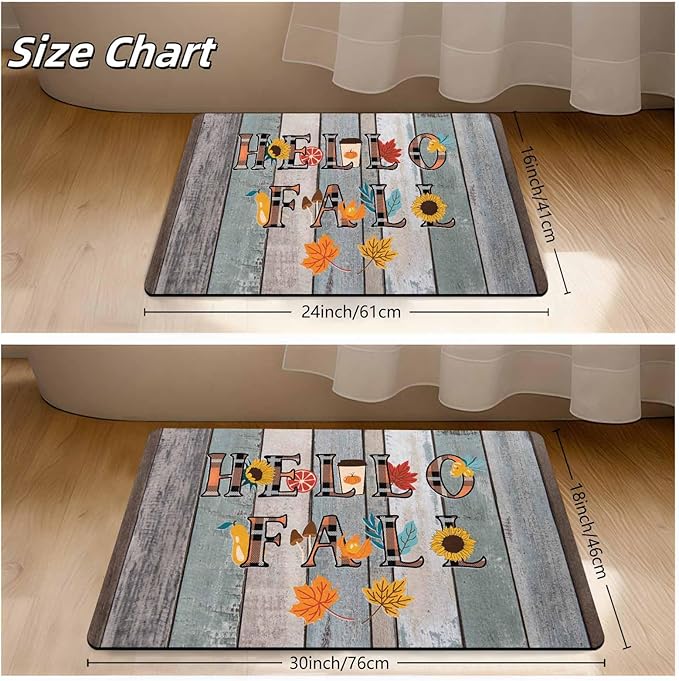 Fall Door Mat Hello Fall Doormat Welcome Mat Front Outdoor Autumn Harvest Vintage Doormats for Autumn Halloween Thanksgiving Farmhouse Decor, 24"x16"inch