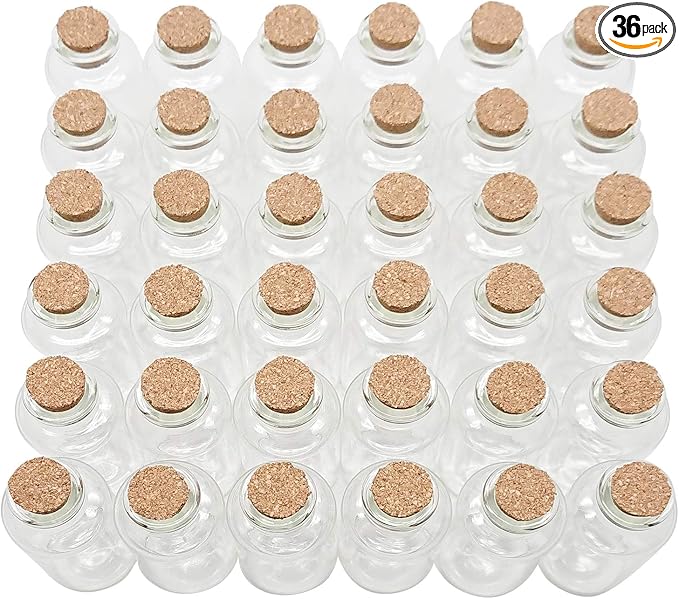 Axe Sickle 20 mL Cork Stopper Glass Bottles Mini Transparent Glass Bottles 36 Pcs.
