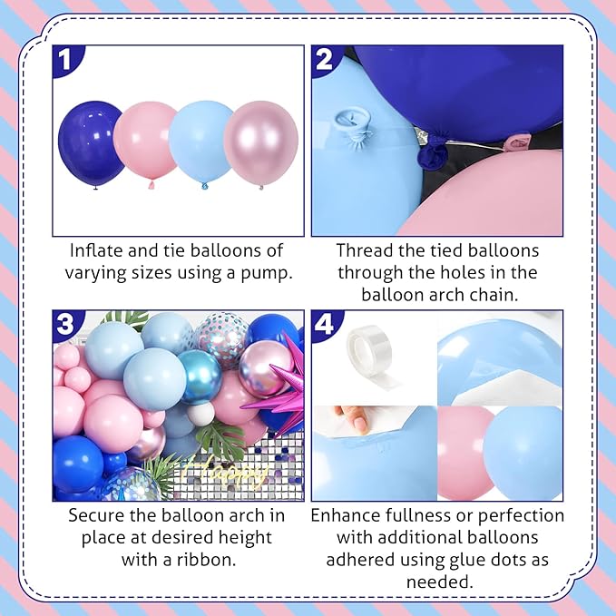 Royal Blue and Pink Balloons Arch 118pcs Pastel Blue Light Pink Balloons Garland Metallic Confetti Latex Balloon Explosion Star Foil Summer Hawaii Birthday Party Decorations Gender Reveal Baby Shower