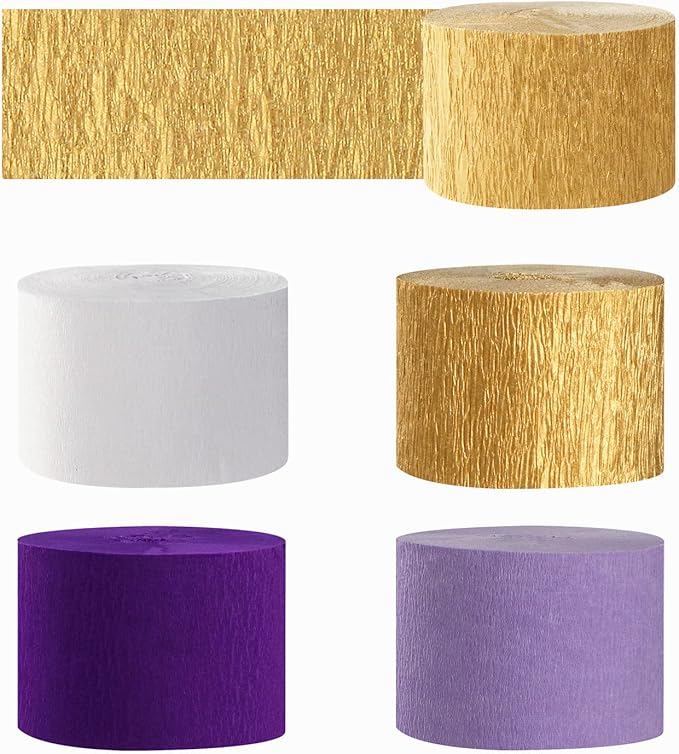 Purple-Gold Party Decorations Crepe-Paper Streamers - 8 Rolls White Purple Lavender Graduation Steamer Woman Birthday Wedding Bridal Shower Paper Garland Mothers Decor Panduola