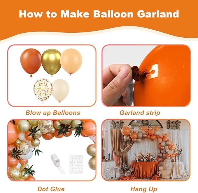 Fall Balloon Arch Kit, Orange balloon arch Thanksgiving Balloon Arch Garland with Sand Gold Burnt Orange Balloons for Birthday Little Pumpkin Wedding Fall Baby Shower Decorations