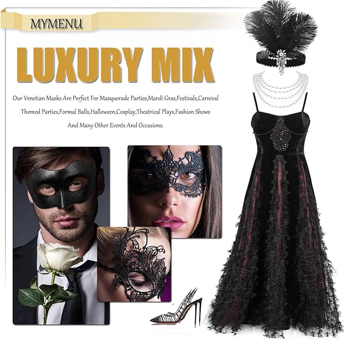 MYMENU Masquerade Masks for Women Couple Men Venetian Mask Halloween Carnival Mask for Party Prom Costume
