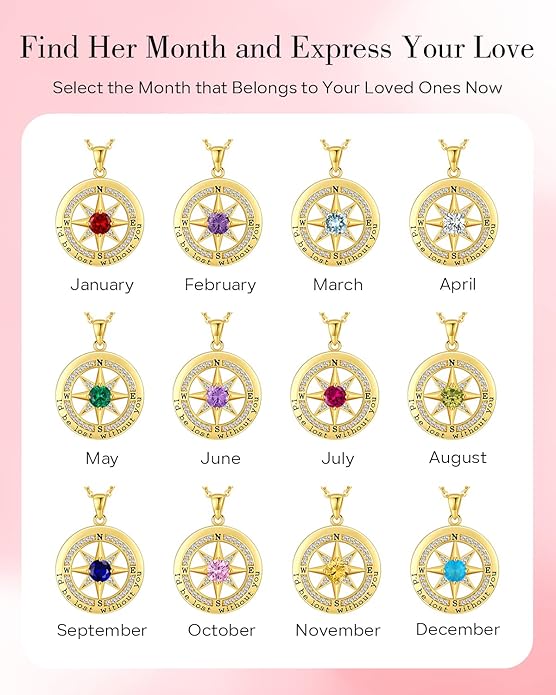 S925 Necklace Gift for Wife |Compass Jewelry |Women Anniversary |Sterling Silver |Girlfriend Birthday Gifts for Her Valentines |I'd be Lost without You |Jewel 18K Gold