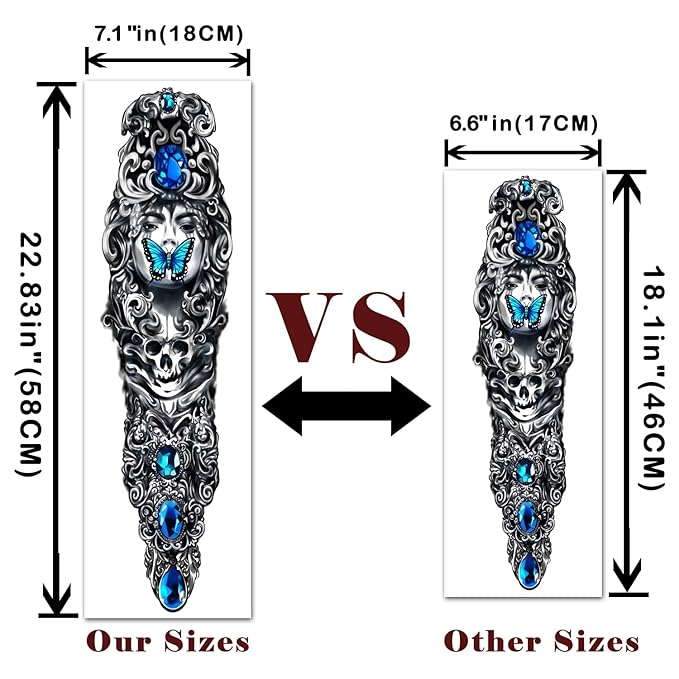 Extra Large waterproof Temporary Tattoos 8 Sheets Full Arm Fake Tattoos and 8 Sheets Half Arm Tattoo Stickers for Men and Women (22.83"X7.1")