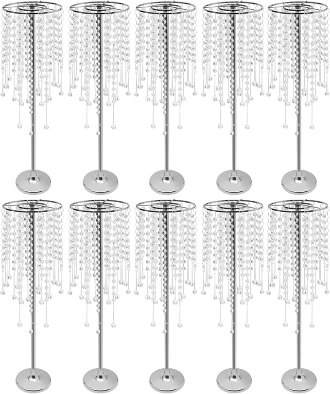 Wedding Centerpieces Silver Vases,10PCS Metal Flower Candle Holder with Sparkling Crystal Beads,Crystal Flower Vase Metal Flowers Stand for Party Tables Decorations (10PCS-Silver)