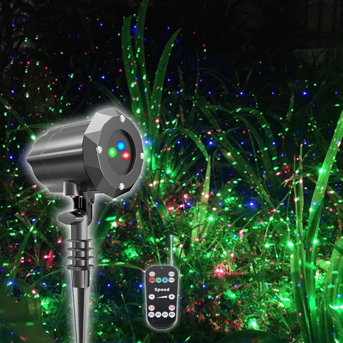 Poeland Christmas Laser Projector Lights Waterproof Outdoor Garden Decorative Lighting with Security Lock 3 Color Red Green Blue
