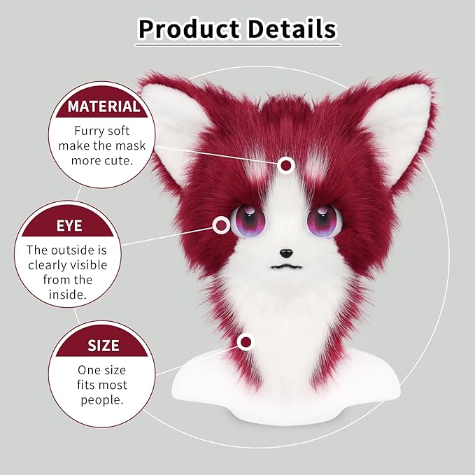 HAOAN Animal Furry Fursuit Head Mask Plush Cat Fox Mask Costume Props for Halloween Party