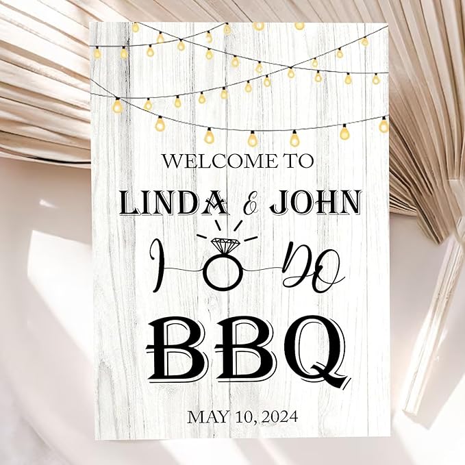 BBQ Party Sign, 12' x 18', 24' x 18', 27' x 18', 36' x 24', Rustic, Plastic, Weather Resistant, Double-Sided, Welcome to the I Do BBQ Party